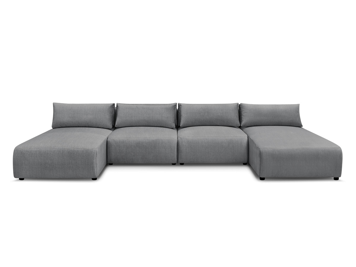 Modulaire vaste panoramabank met hoofdsteunen in JANA fluwelen stof met 2 chaise longues en 2 fauteuils