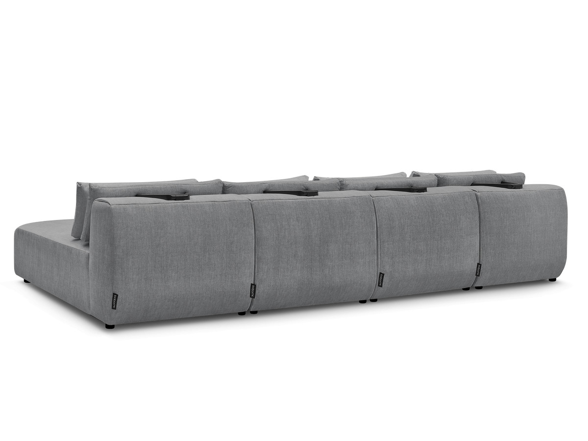 Modulaire vaste panoramabank met hoofdsteunen in JANA fluwelen stof met 2 chaise longues en 2 fauteuils