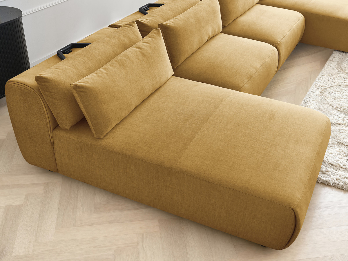 Canapé panoramique modulable avec têtières JANA velours jaune — vue 6