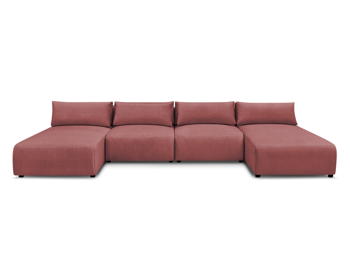Modulaire vaste panoramabank met hoofdsteunen in JANA fluwelen stof met 2 chaise longues en 2 fauteuils