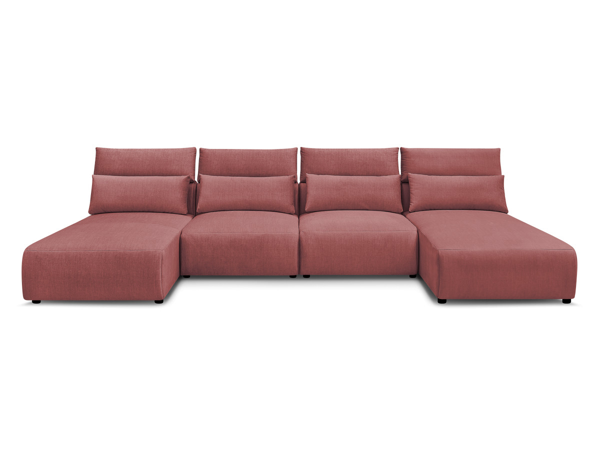 Modulaire vaste panoramabank met hoofdsteunen in JANA fluwelen stof met 2 chaise longues en 2 fauteuils