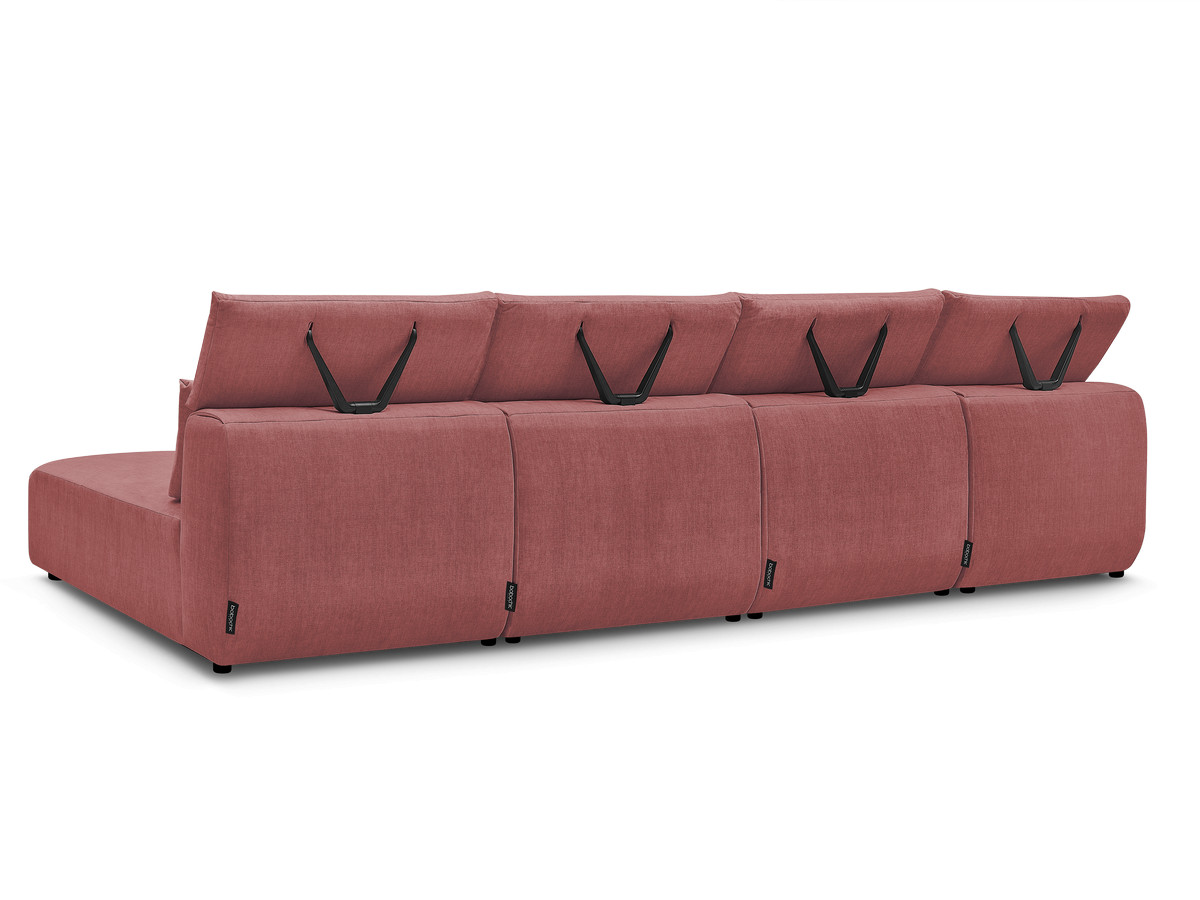 Modulaire vaste panoramabank met hoofdsteunen in JANA fluwelen stof met 2 chaise longues en 2 fauteuils