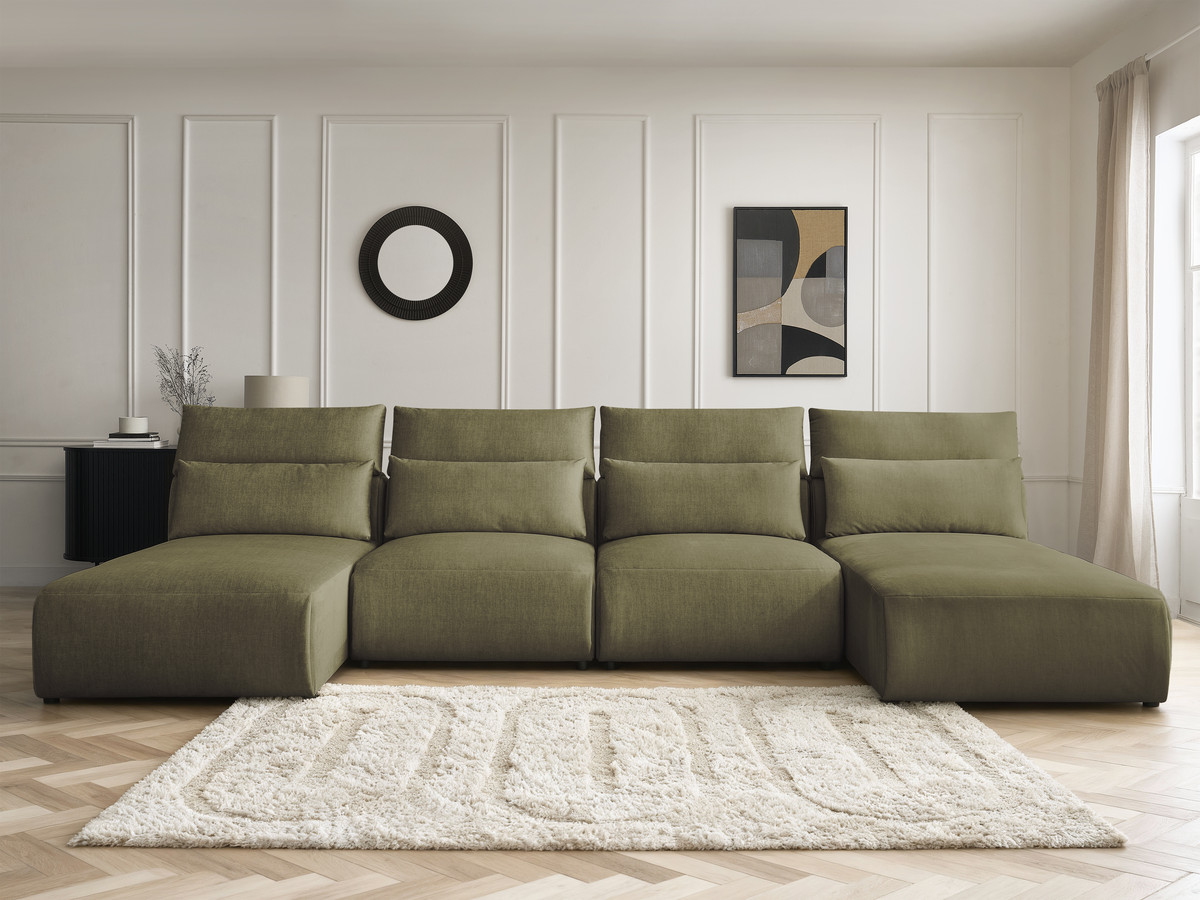Canapé panoramique modulable avec têtières JANA velours vert — vue 5