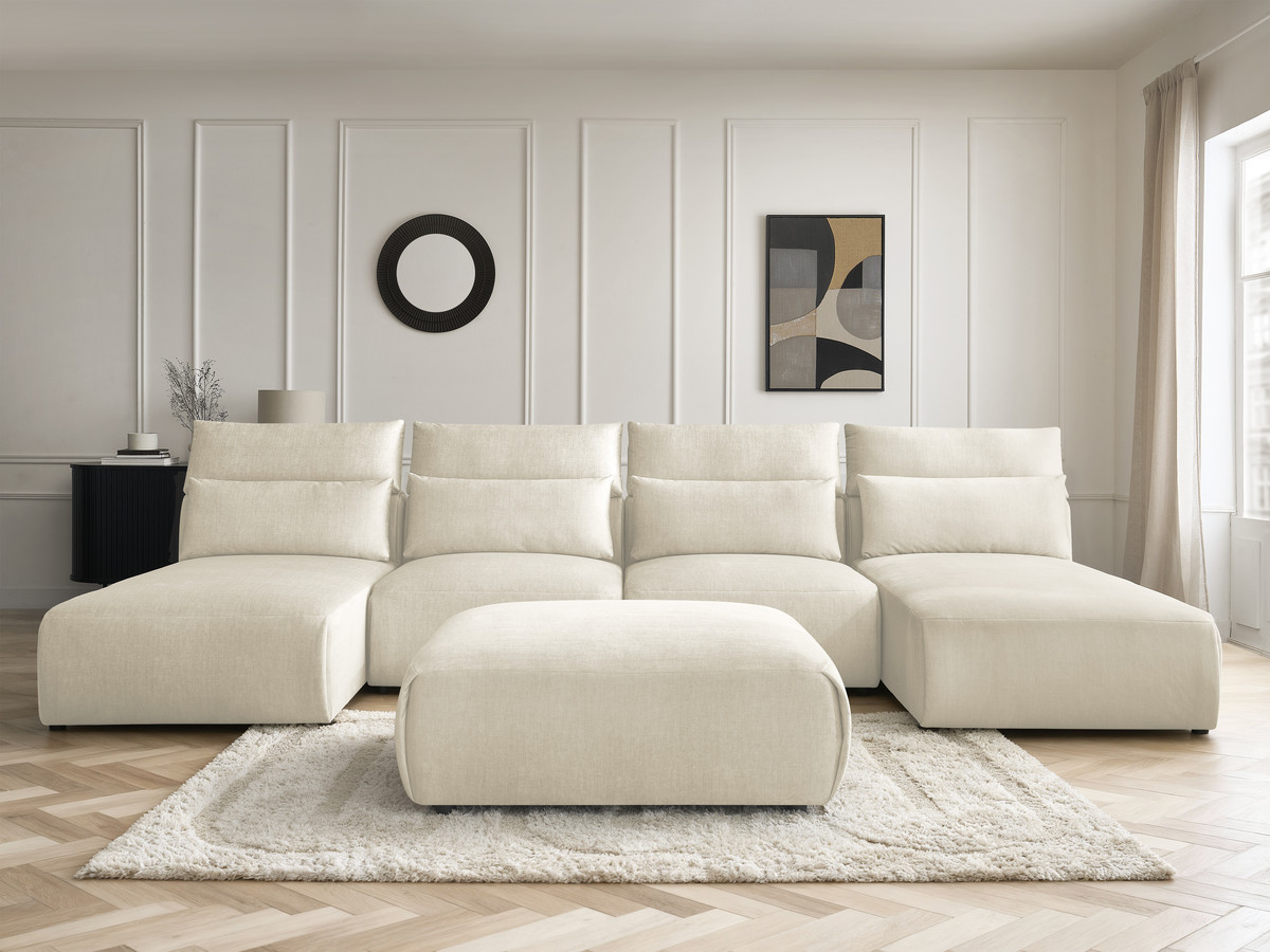 Canapé panoramique modulable avec têtières JANA velours beige — vue 5