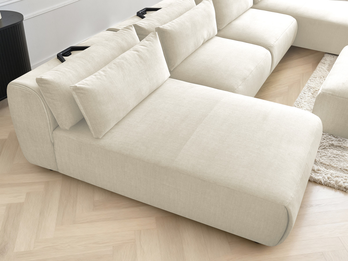 Canapé panoramique modulable avec têtières JANA velours beige — vue 6