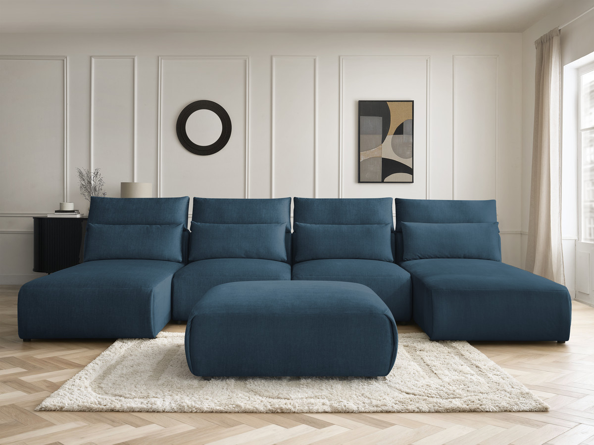 Canapé panoramique modulable avec têtières JANA velours bleu — vue 5