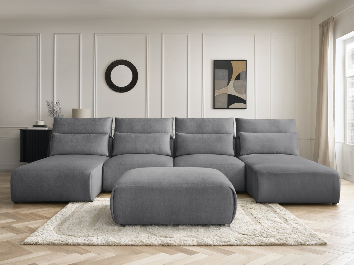 Canapé panoramique modulable avec têtières JANA velours gris foncé — vue 5