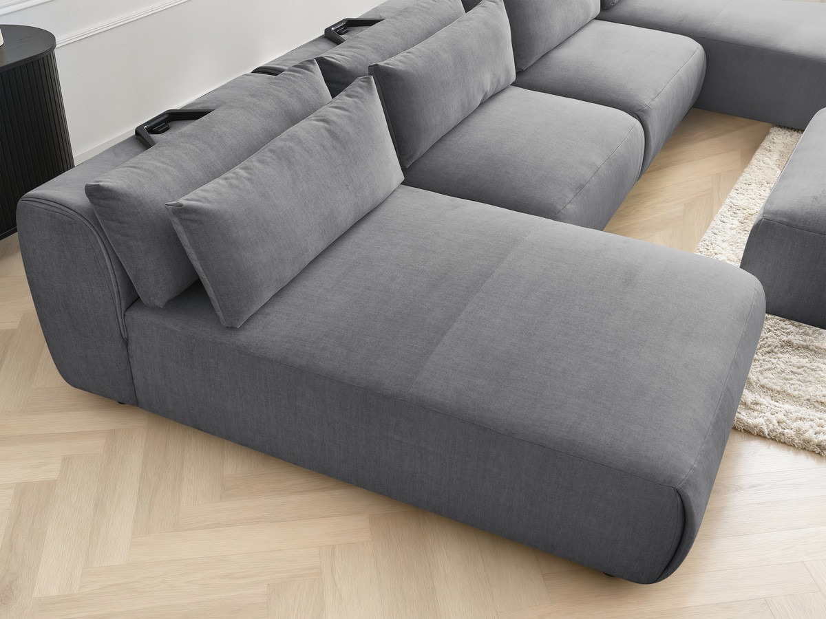 Canapé panoramique modulable avec têtières JANA velours gris foncé — vue 6