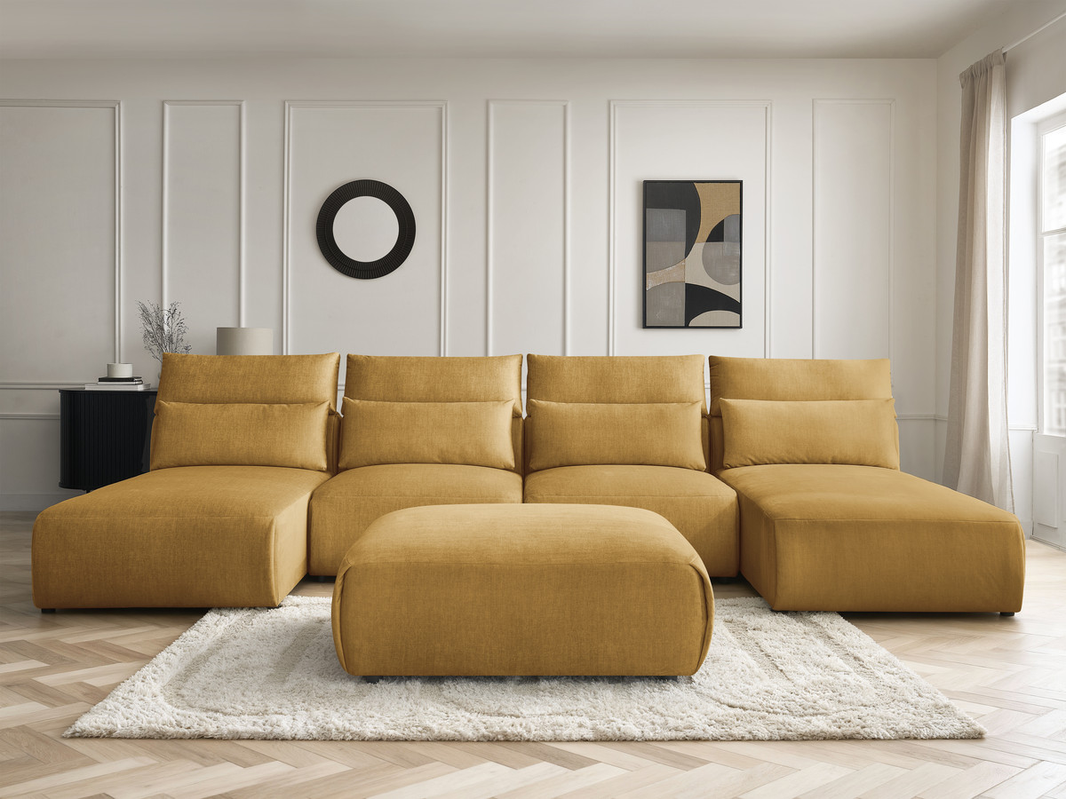 Canapé panoramique modulable avec têtières JANA velours jaune — vue 5