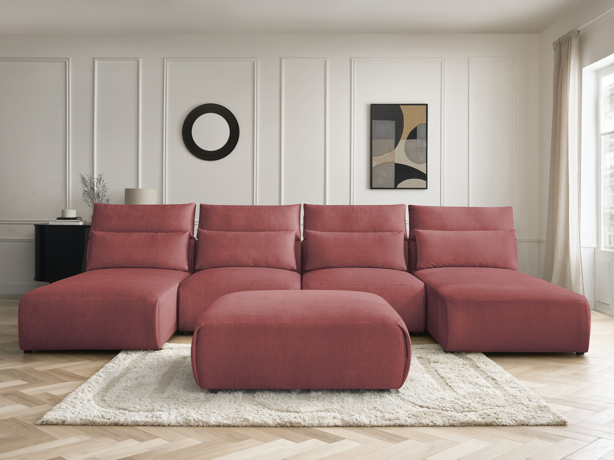 Canapé panoramique modulable avec têtières JANA velours orange — vue 5