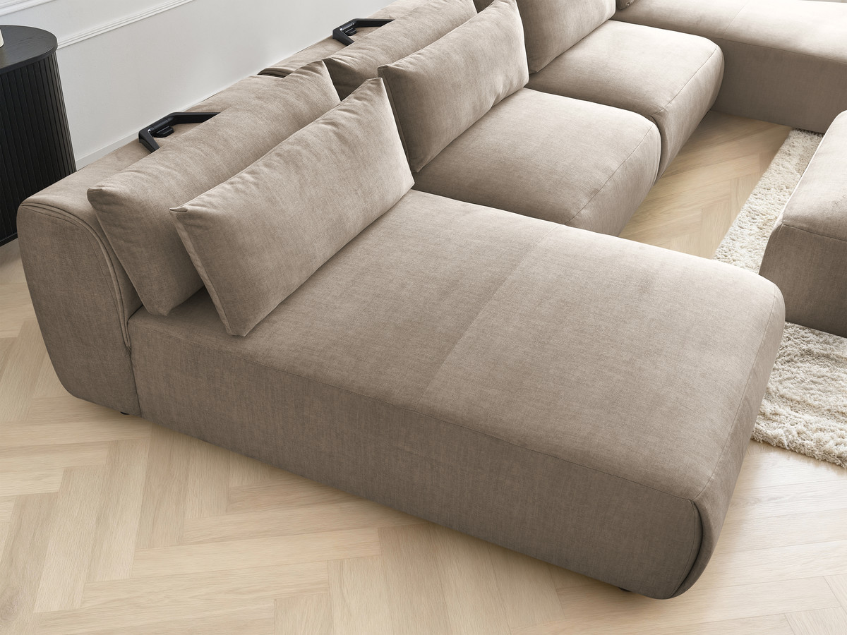 Canapé panoramique modulable avec têtières JANA velours taupe — vue 6