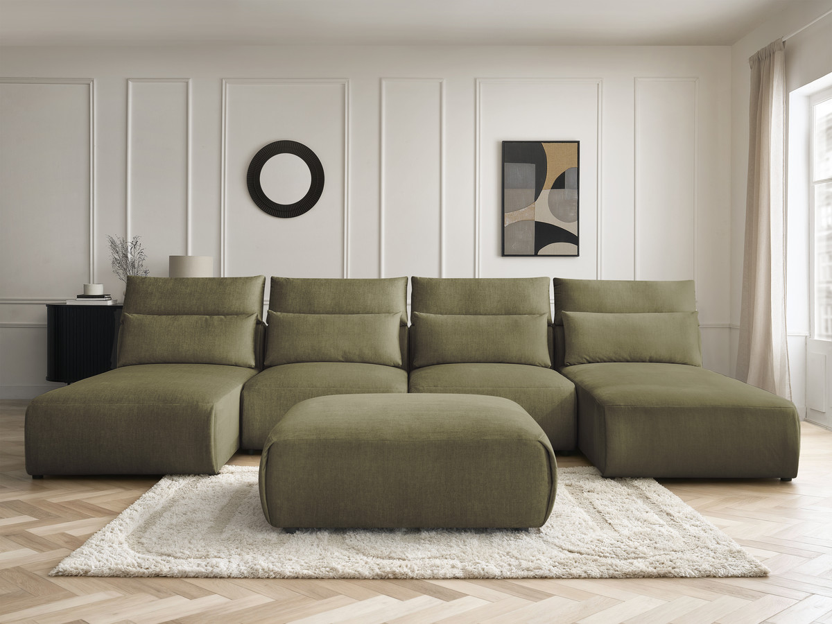 Canapé panoramique modulable avec têtières JANA velours vert — vue 5