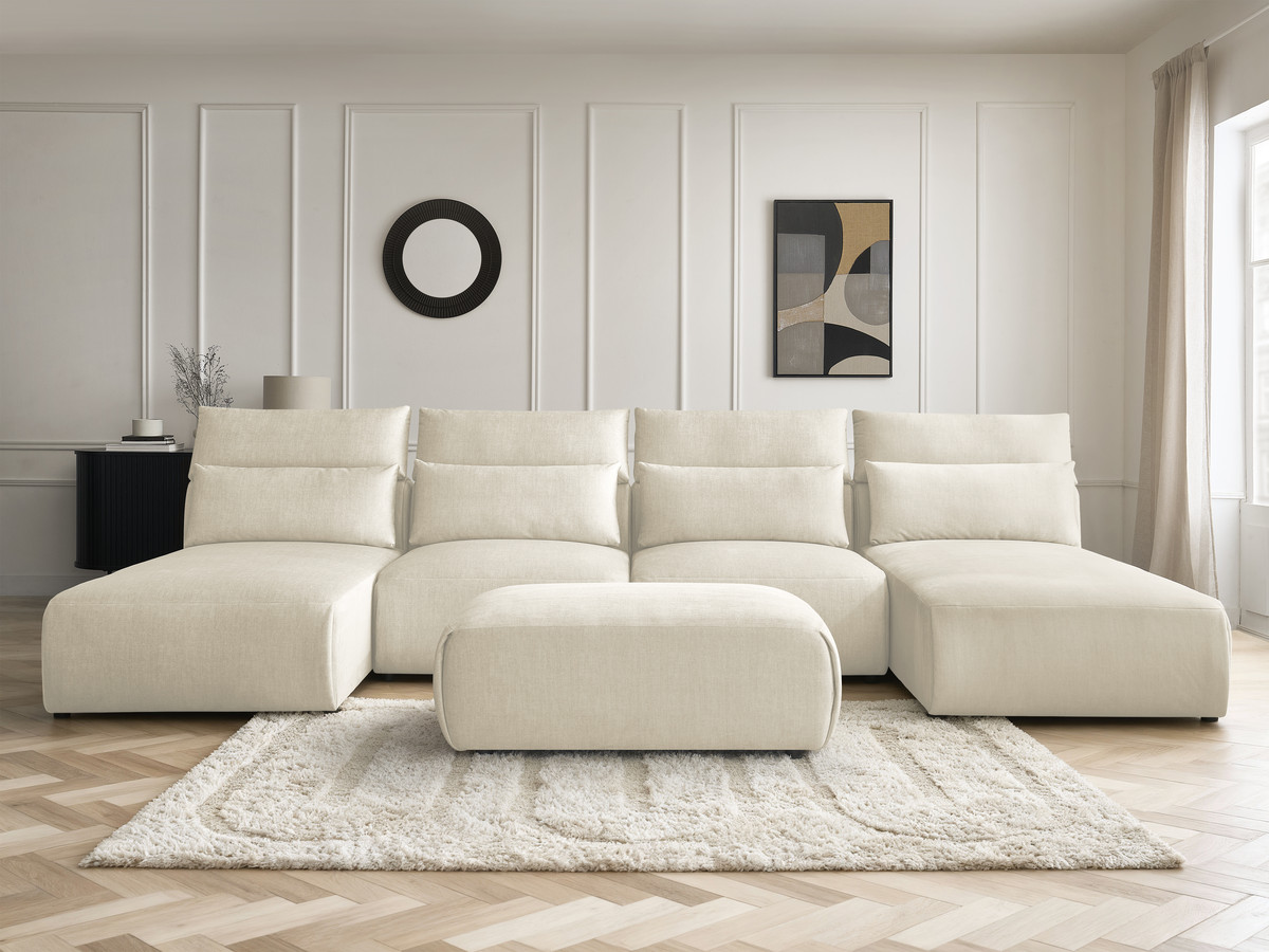 Canapé panoramique modulable avec têtières JANA velours beige — vue 5