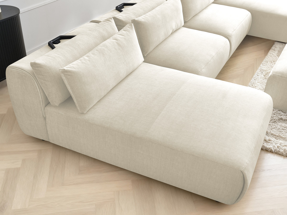 Canapé panoramique modulable avec têtières JANA velours beige — vue 6