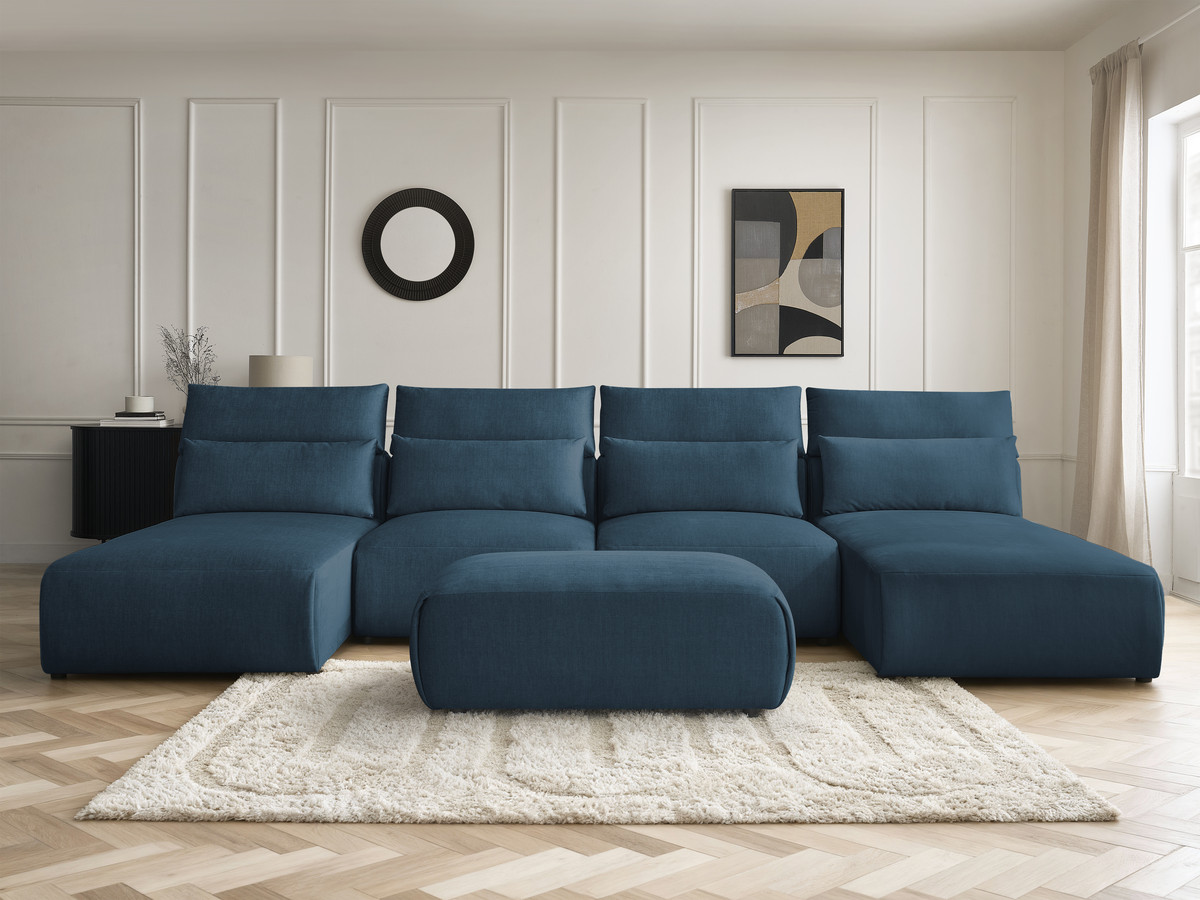 Canapé panoramique modulable avec têtières JANA velours bleu — vue 5