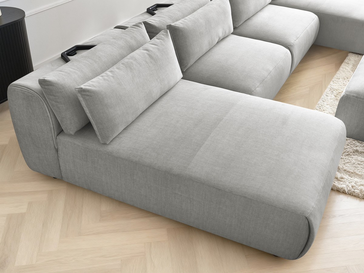 Canapé panoramique modulable avec têtières JANA velours gris clair — vue 6