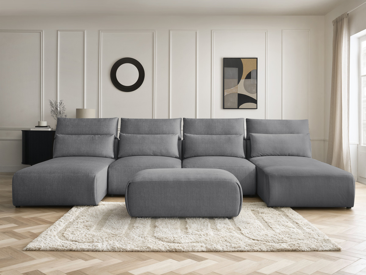 Canapé panoramique modulable avec têtières JANA velours gris foncé — vue 5