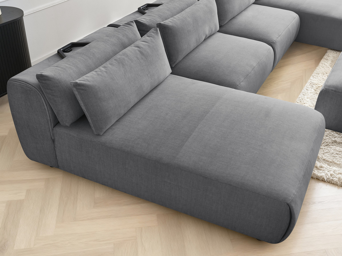 Canapé panoramique modulable avec têtières JANA velours gris foncé — vue 6