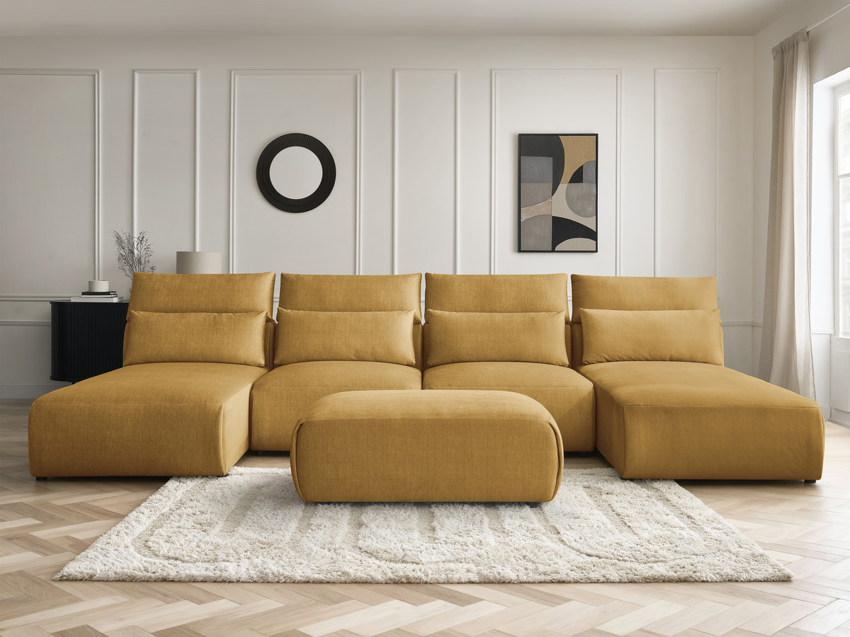 Canapé panoramique modulable avec têtières JANA velours jaune — vue 5