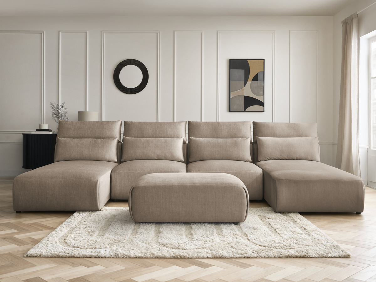 Canapé panoramique modulable avec têtières JANA velours taupe — vue 5