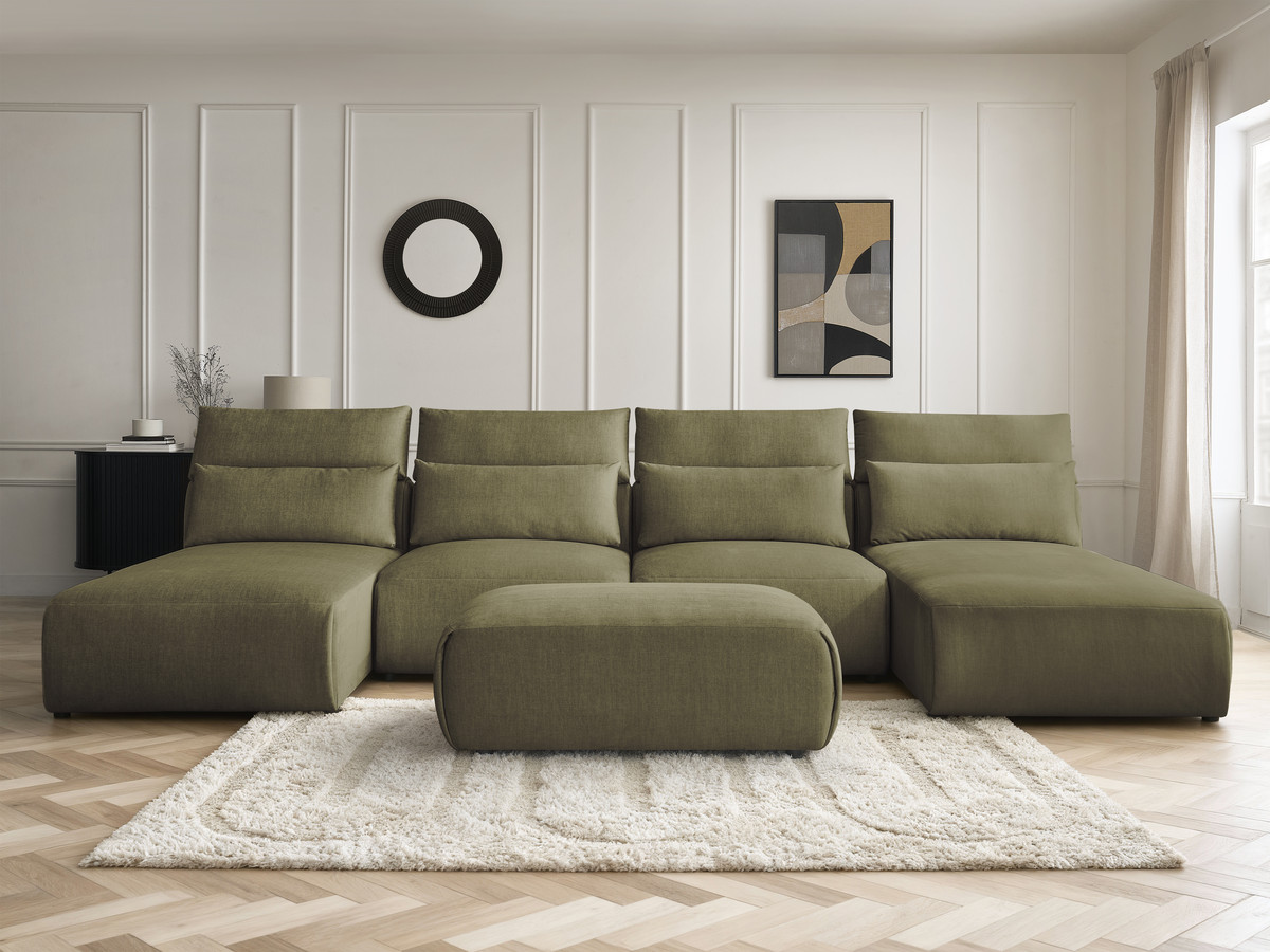 Canapé panoramique modulable avec têtières JANA velours vert — vue 5