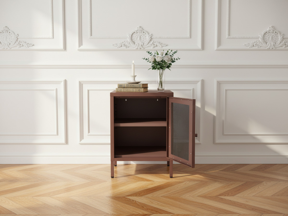 Table de chevet 1 porte CLARA métal édition limitée bordeaux — vue 4