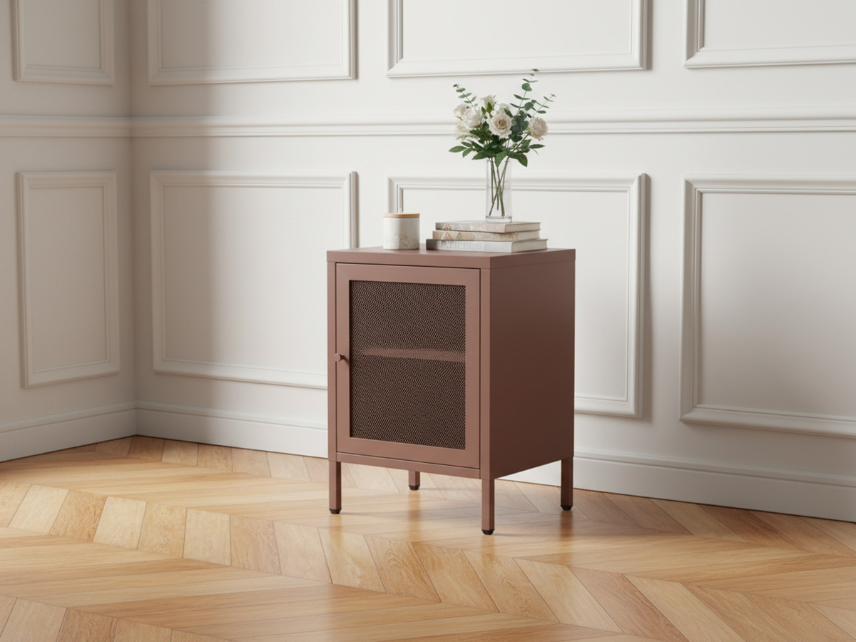 Table de chevet 1 porte CLARA métal édition limitée bordeaux — vue 5