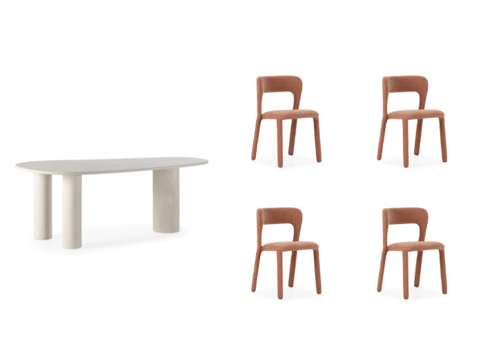 Ensemble CONSTANCE avec table à manger ovale 200 cm beige effet béton + 4 chaises PIA