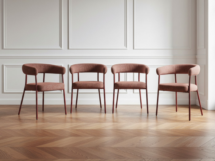 Ensemble SASHA avec table à manger ovale 220 cm + chaises ROSA tissu texturé marron