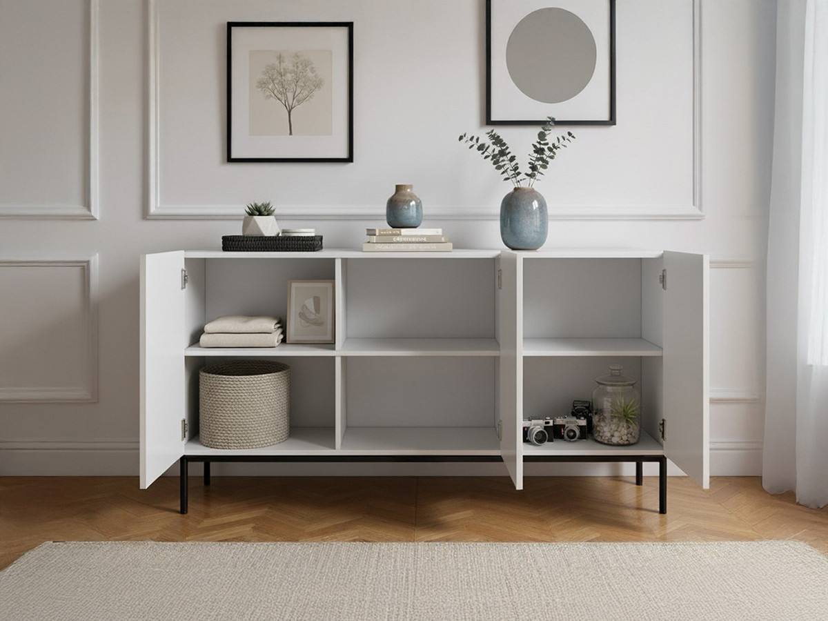 Buffet 3 portes 150 cm KASHA Pieds noir blanc — vue 6