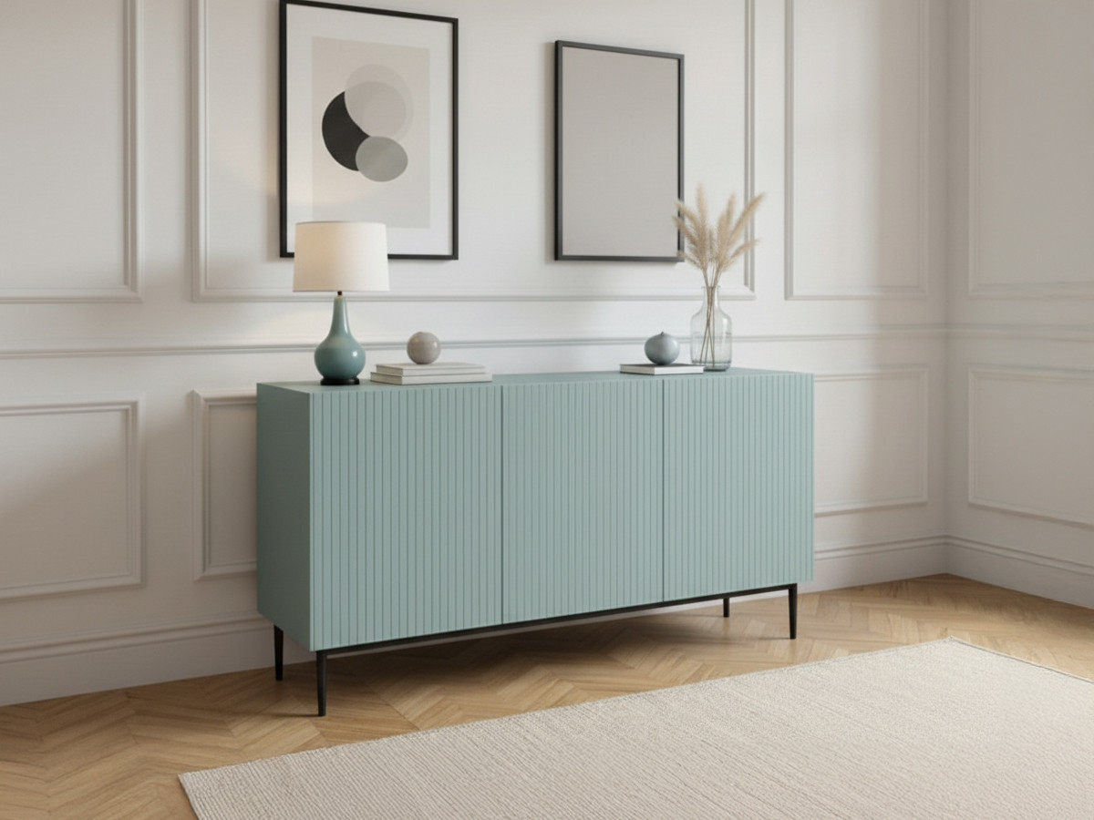 Buffet 3 portes 150 cm KASHA Pieds noir bleu clair — vue 5