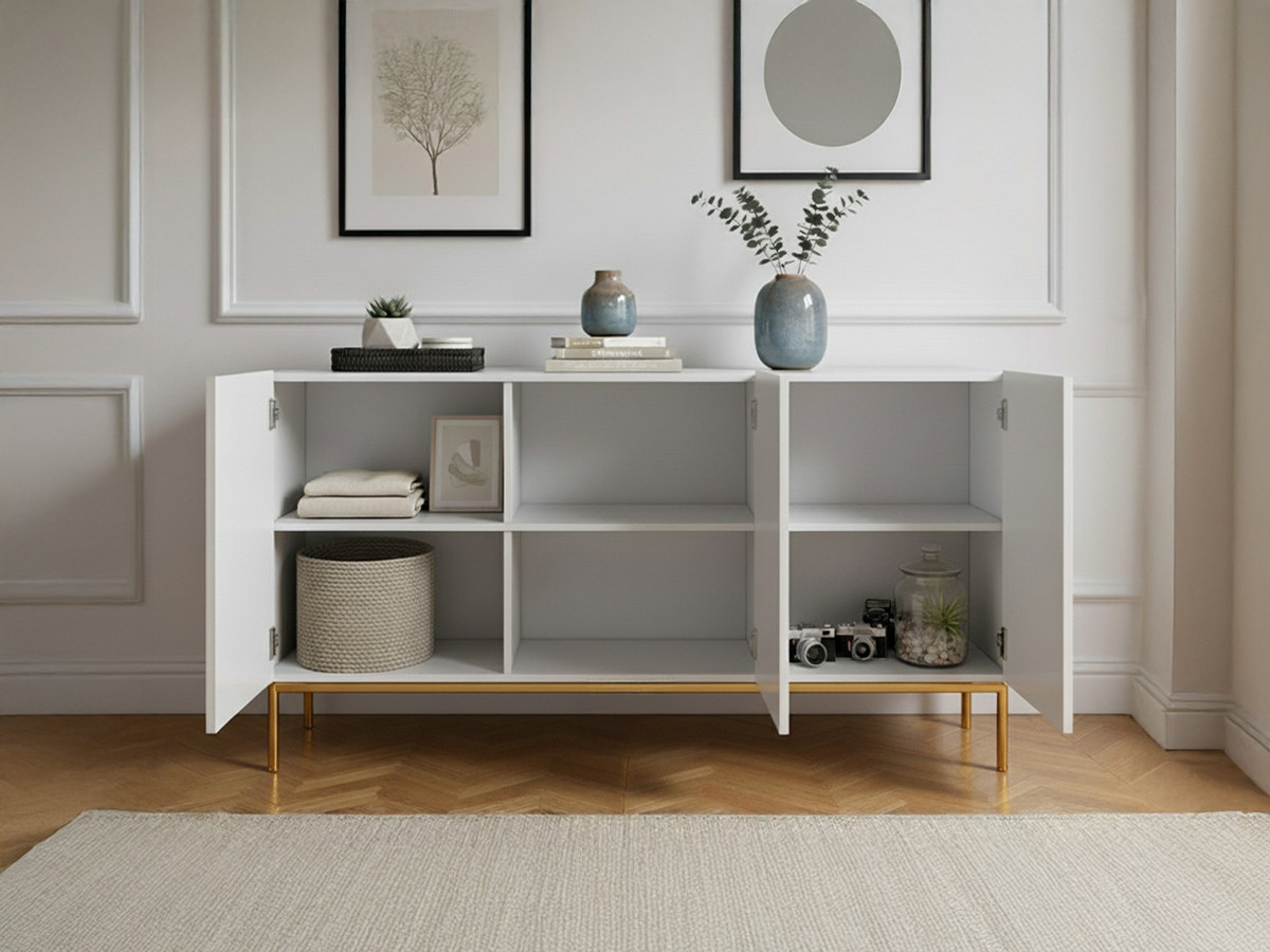 Buffet 3 portes 150 cm KASHA pieds or blanc — vue 6