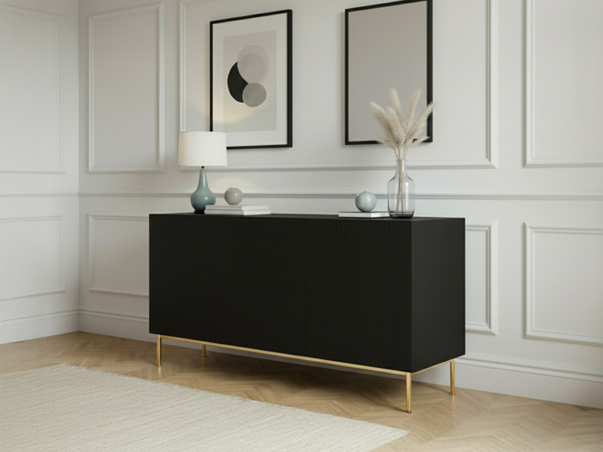 Buffet 3 portes 150 cm KASHA pieds or noir — vue 5