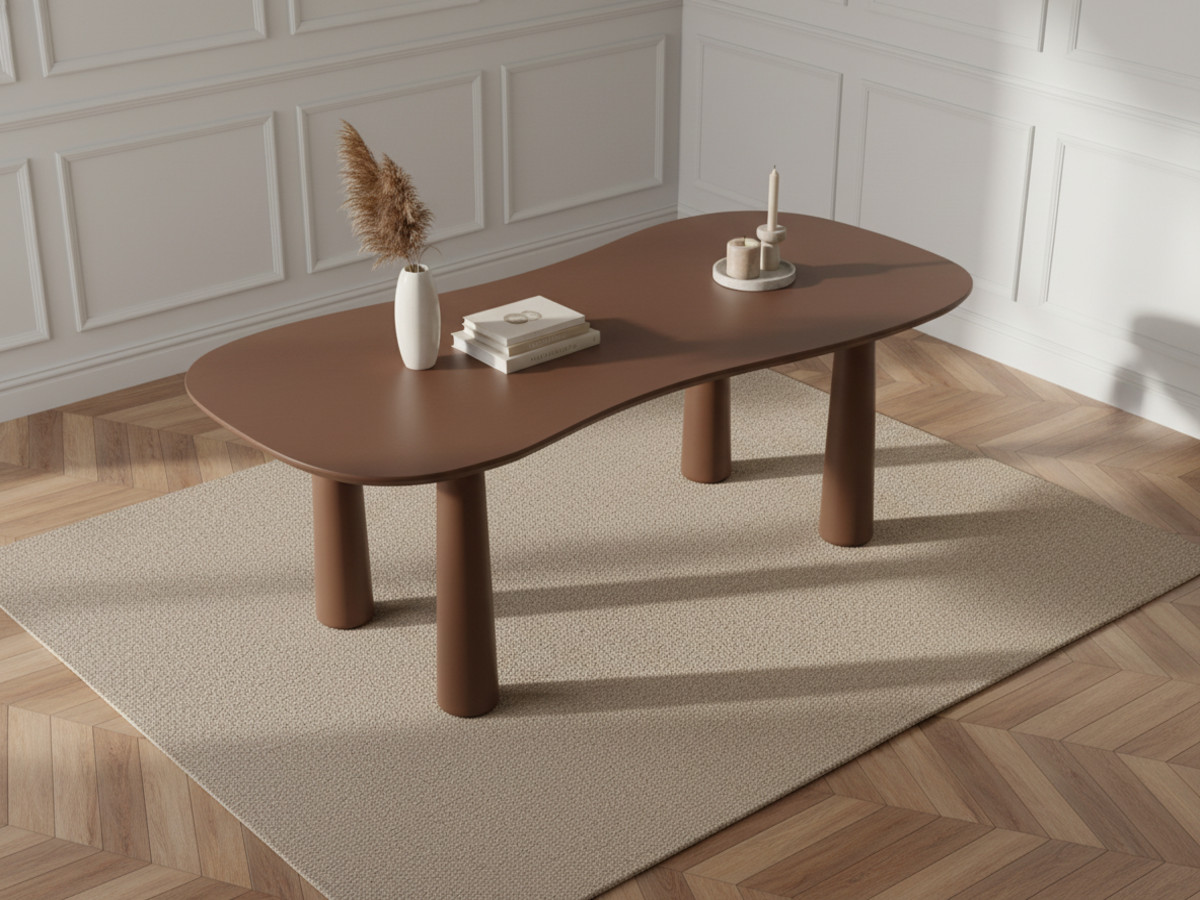 Eetkamerset SASHA met ovale bruine eettafel van 220 cm + stoelen van MILA-stof met textuur