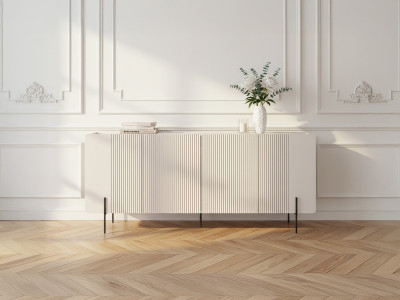 Buffet 4 portes 200 cm MATHILDE plateau effet marbre et pieds noir