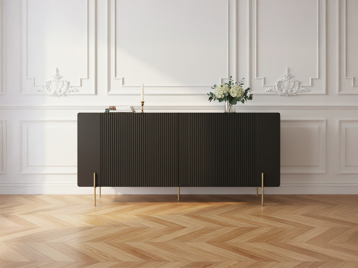 Buffet 4 portes 200 cm MATHILDE pieds or