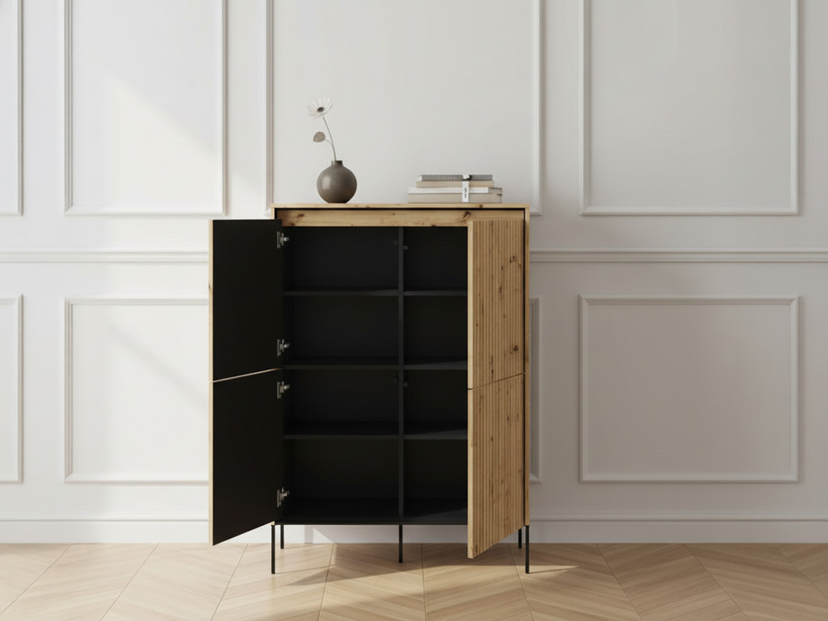 Buffet haut 4 portes 100 cm LENARA avec tasseaux et LED