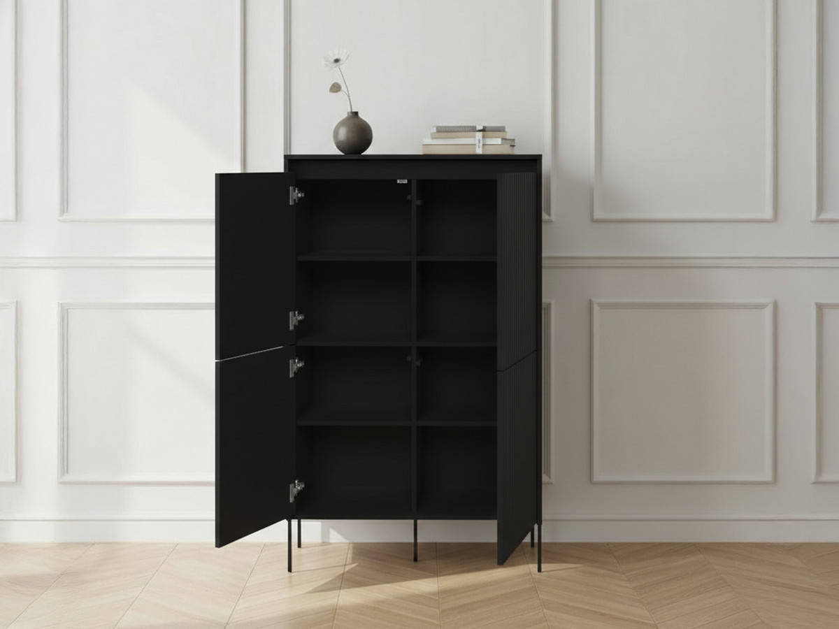 Buffet haut 4 portes 100 cm LENARA avec tasseaux et LED noir — vue 5