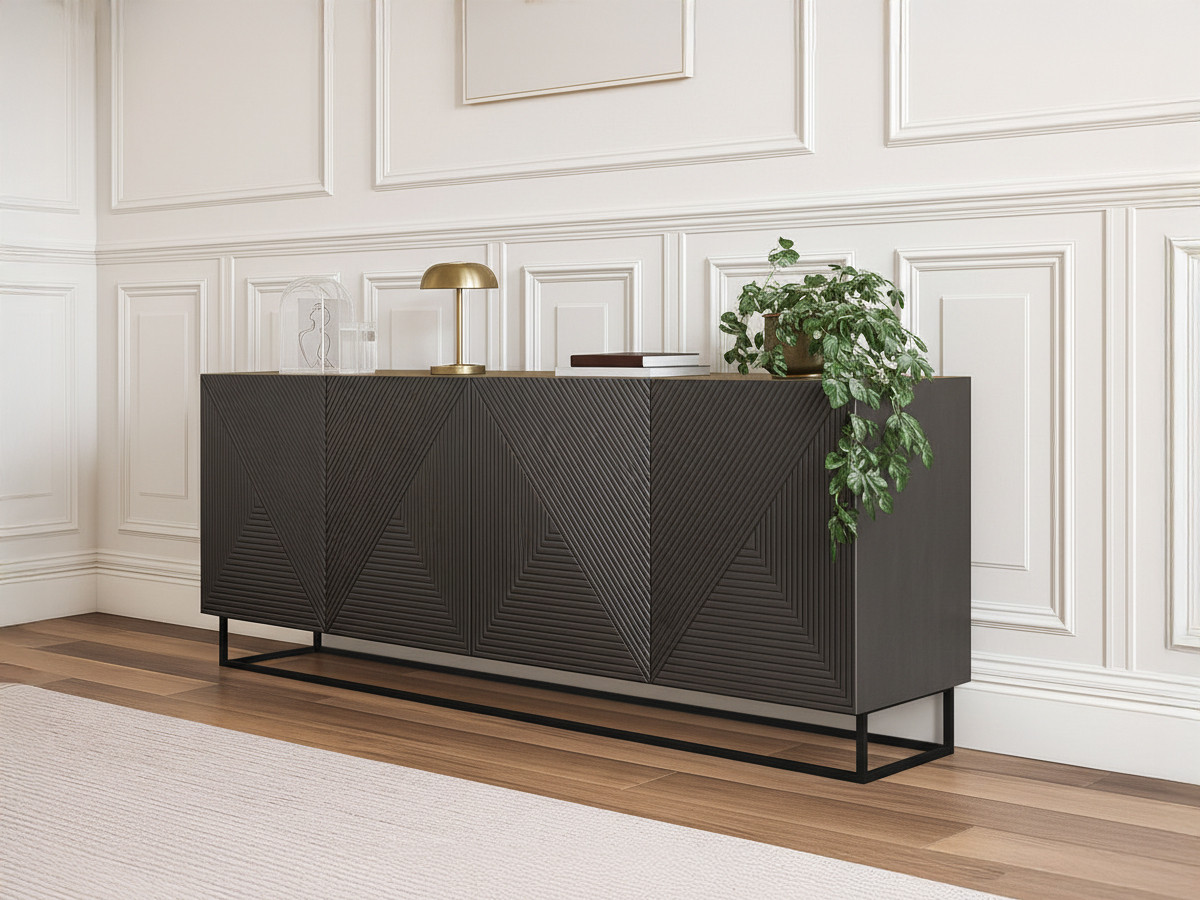 Buffet 4 portes 200 cm ALICE pieds en métal gris foncé — vue 4