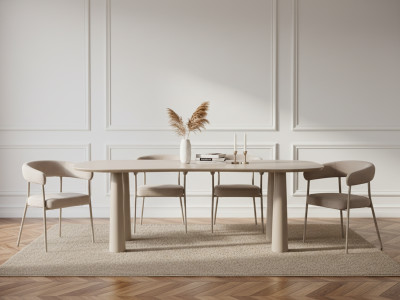 Ensemble SASHA avec table à manger ovale 220 cm + chaises ROSA tissu velours beige