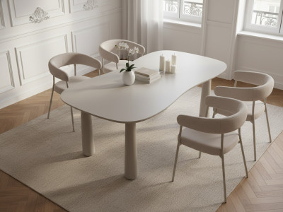 Ensemble SASHA avec table à manger ovale 220 cm + chaises ROSA tissu velours beige