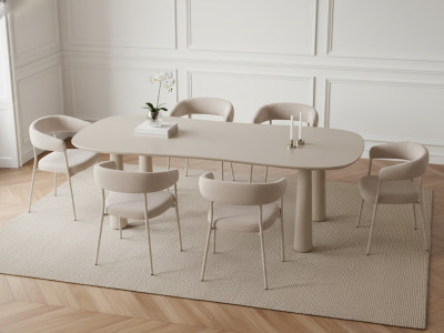Ensemble SASHA avec table à manger ovale 220 cm + chaises ROSA tissu velours beige