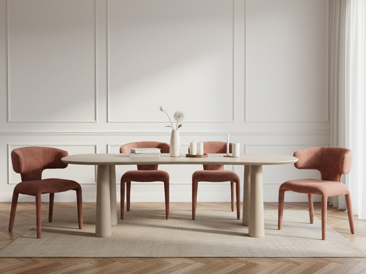 Ensemble SASHA avec table à manger ovale beige 220 cm + chaises MILA tissu texturé