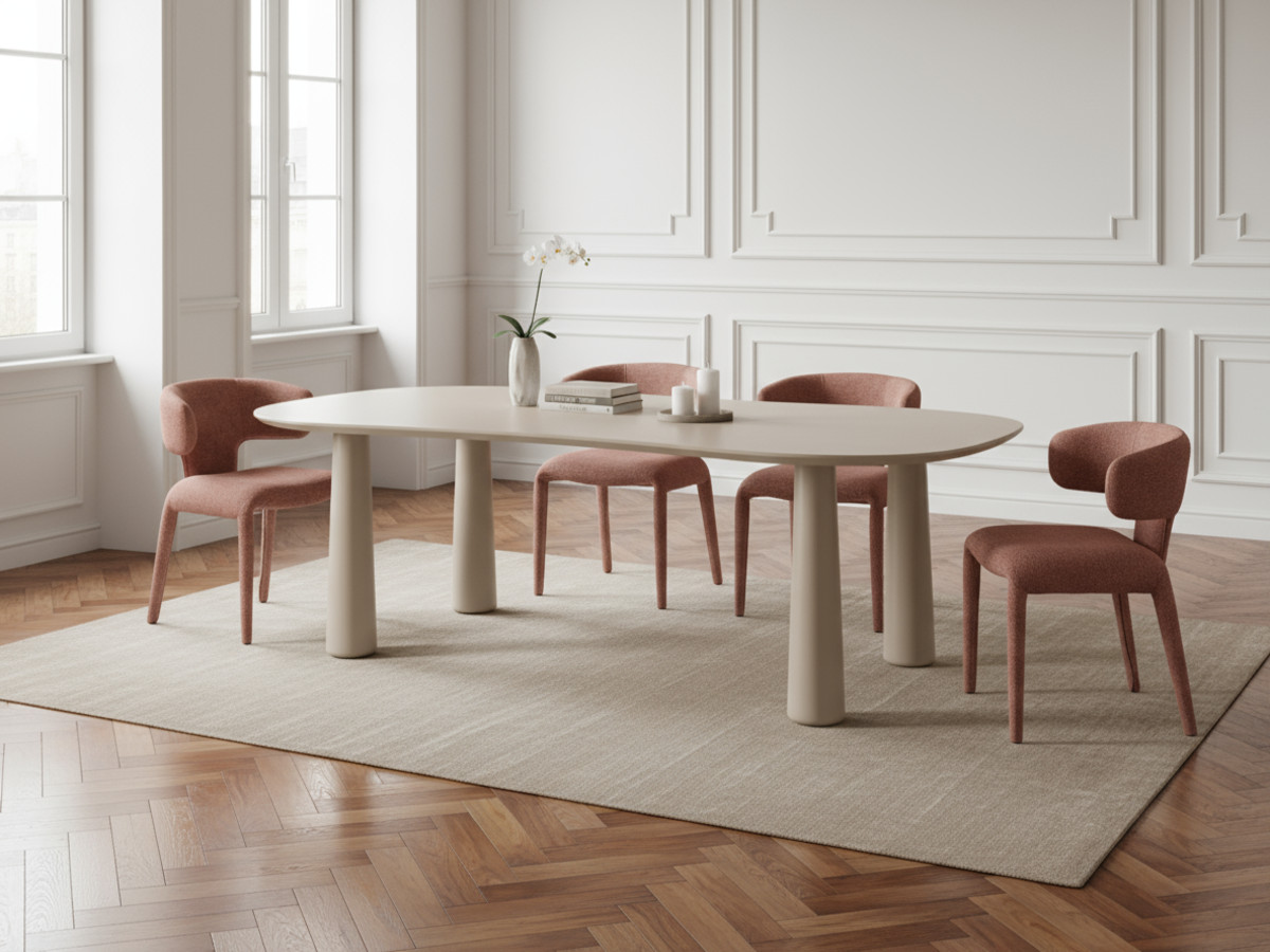 Ensemble SASHA avec table à manger ovale beige 220 cm + chaises MILA texturé orange — vue 4