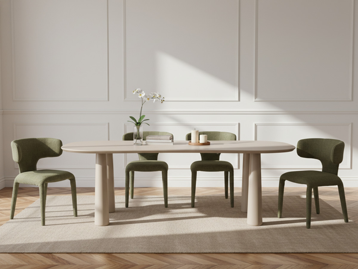 Ensemble SASHA avec table à manger ovale beige 220 cm + chaises MILA texturé vert