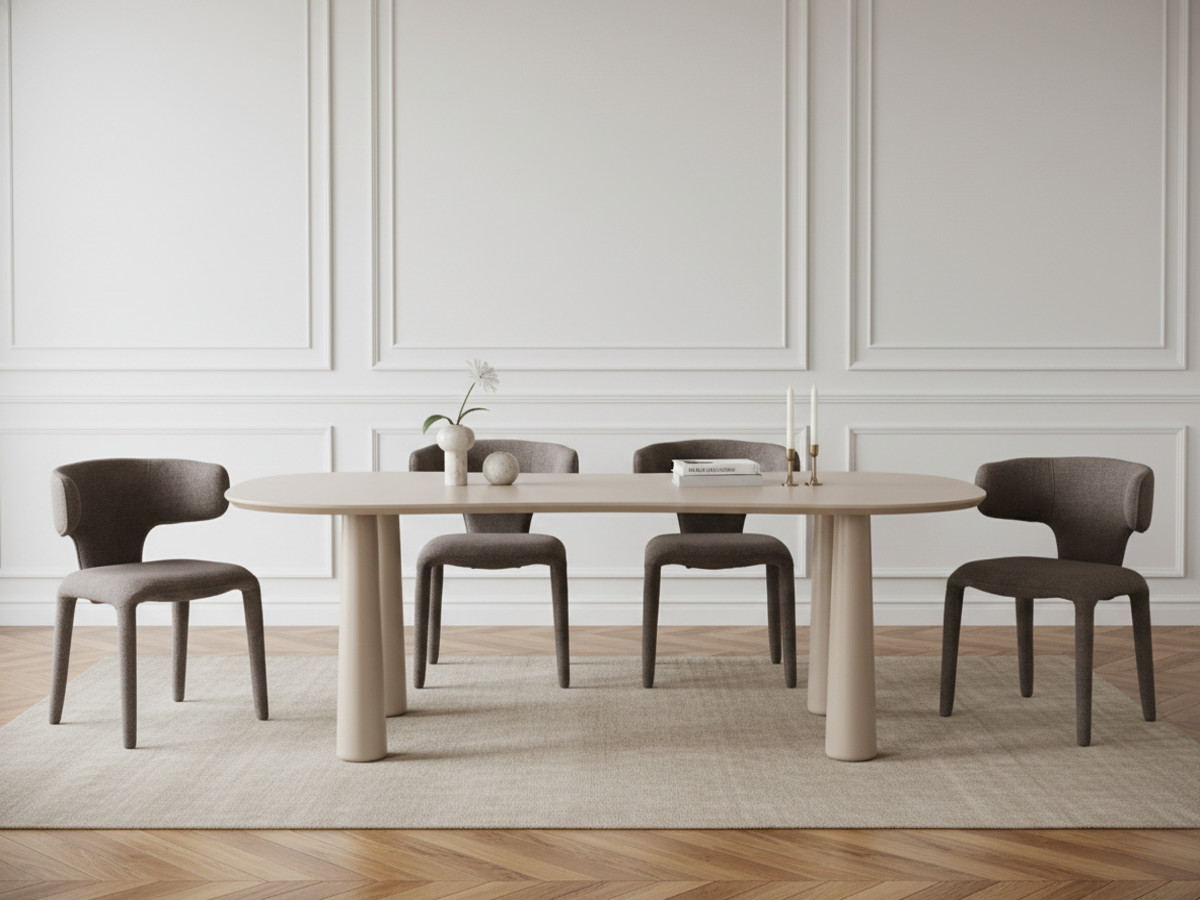 Ensemble SASHA avec table à manger ovale beige 220 cm + chaises MILA tissu texturé