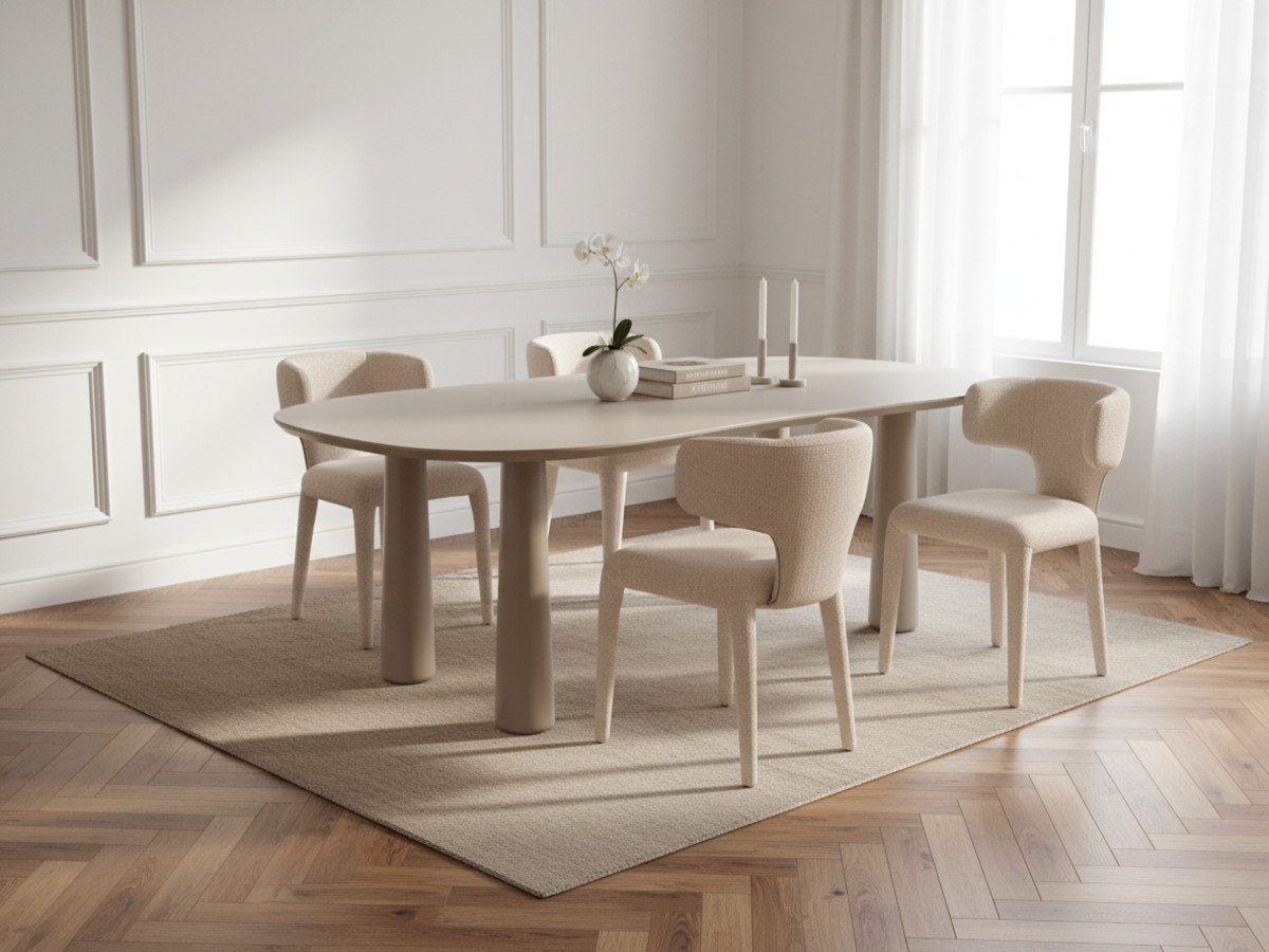Ensemble SASHA avec table à manger ovale beige 220 cm + chaises MILA texturé beige — vue 6