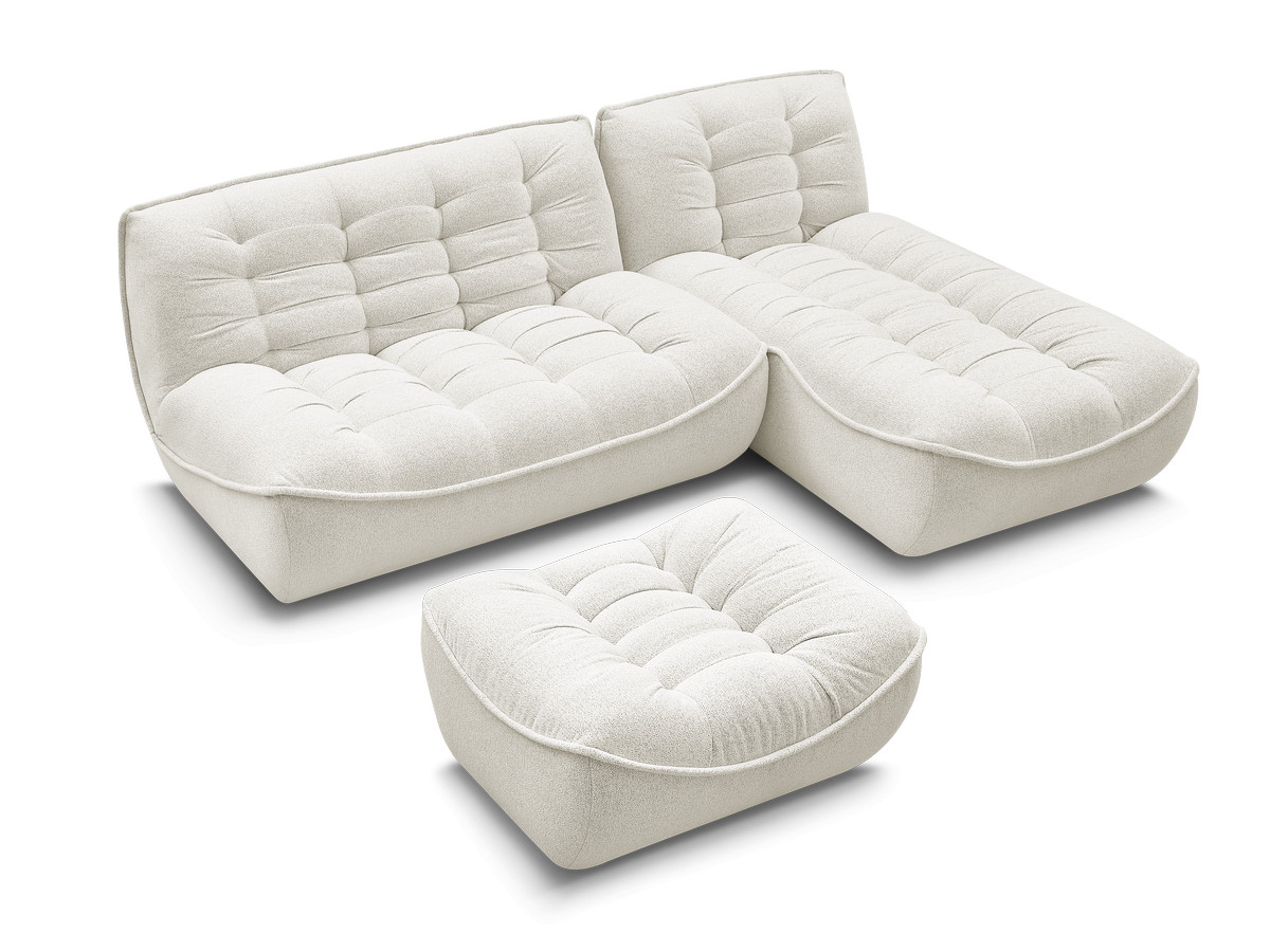 Canapé d'angle fixe modulable SERENA tissu chiné avec pouf