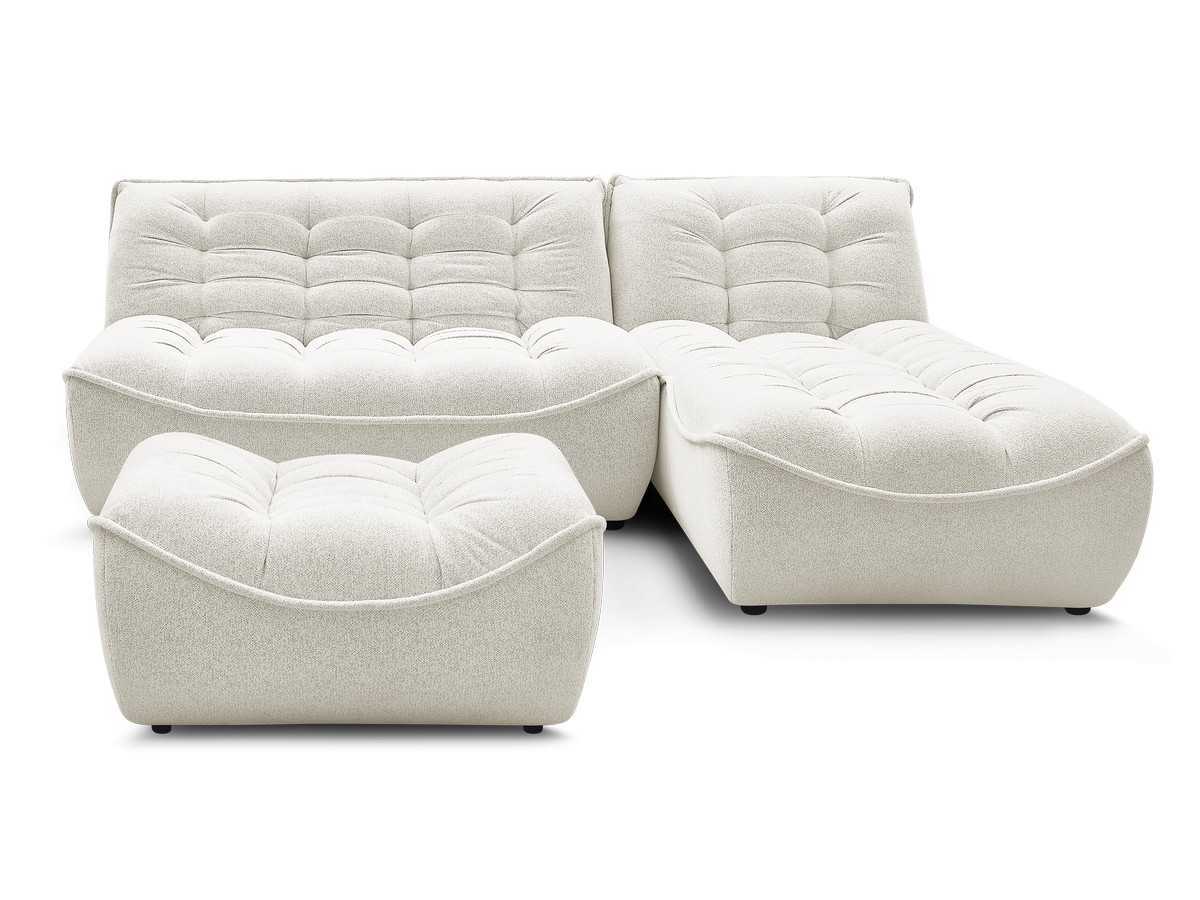 Canapé d'angle fixe modulable SERENA tissu chiné avec pouf