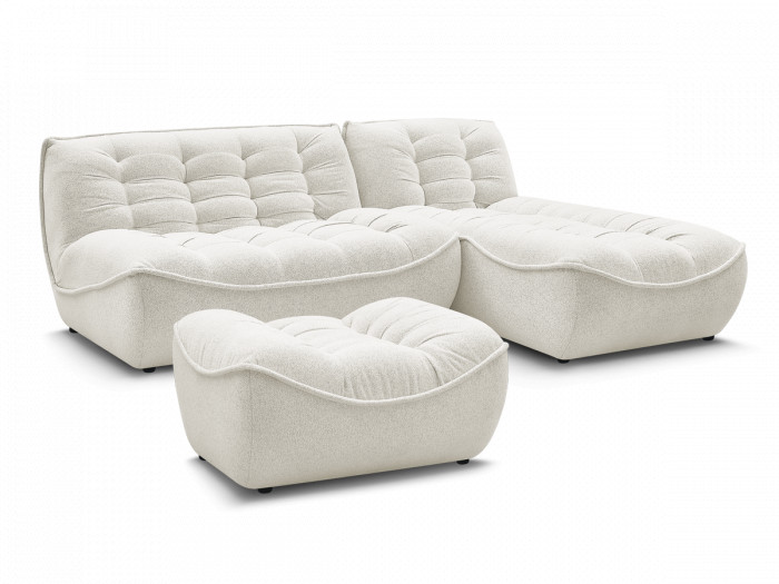 Canapé d'angle fixe modulable SERENA tissu chiné avec pouf
